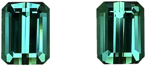 Emerald Cut Medium Blue-Green Tourmaline Pair