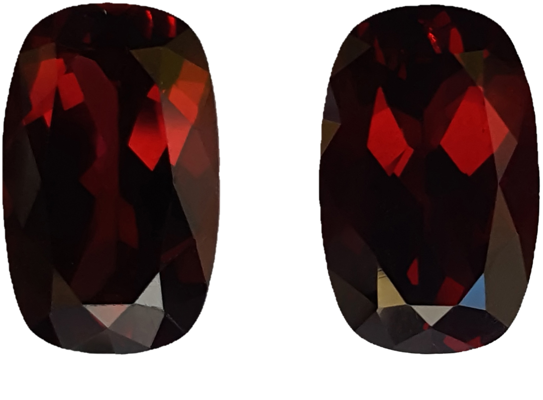 14.17ct Cushion Reddish Rhodolite Pair