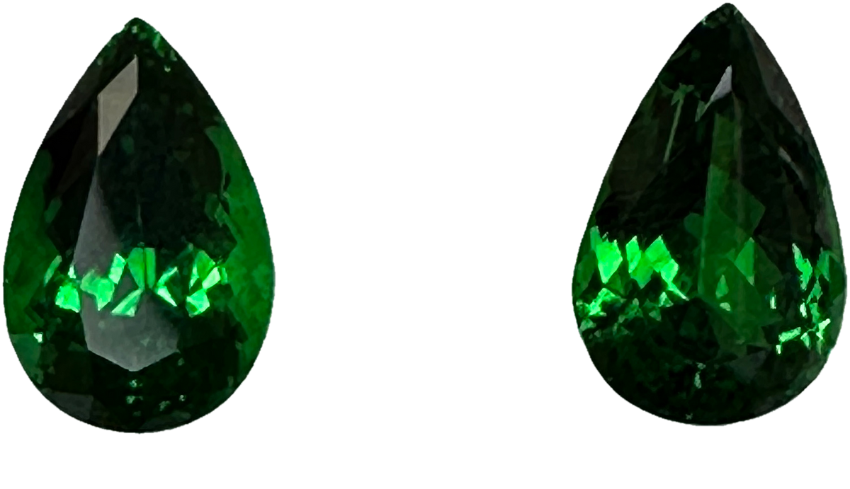 10.96ct Pear Shape Fine Intense Green Tsavorite Pair