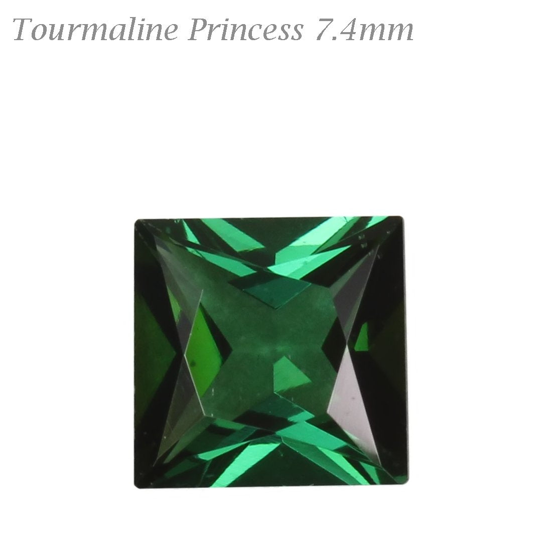 7.4mm Princess Cut Medium Blue-Green Tourmaline