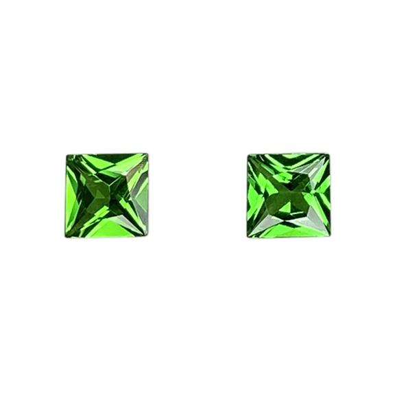 4mm Princess Cut Bright Green Tsavorite Pair