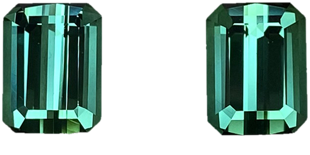 Emerald Cut Medium Blue-Green Tourmaline Pair