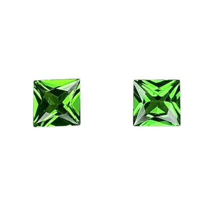 4mm Princess Cut Bright Green Tsavorite Pair