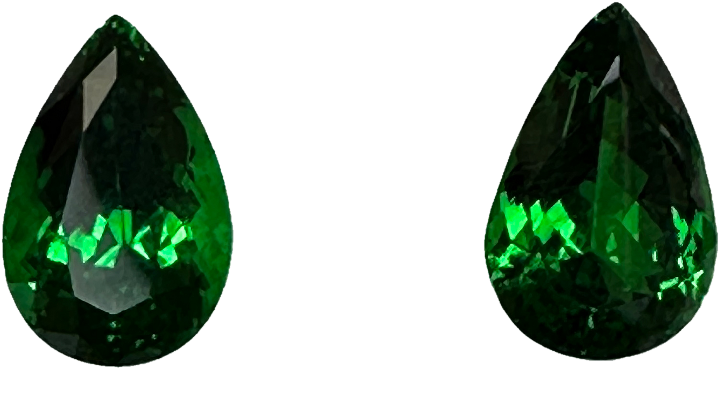 10.96ct Pear Shape Fine Intense Green Tsavorite Pair